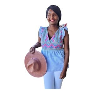 Savanna Jane Embroidered Pinstripe Aztec Top